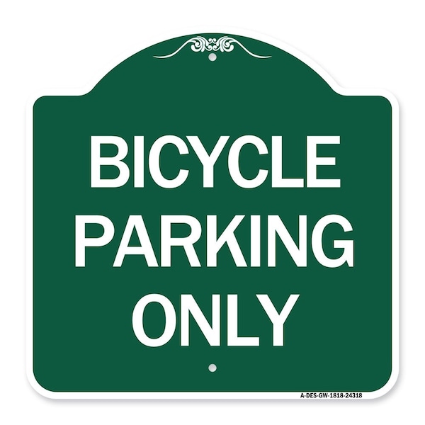 Signmission Designer Series Sign-Bicycle Parking Only, Green & White Aluminum Sign, 18" x 18", GW-1818-24318 A-DES-GW-1818-24318 - main
